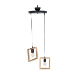 GloboStar® EDISON 203-0021 Vintage Κρεμαστό Φωτιστικό Ανάρτηση Δίφωτο 2 x E27 IP20 Μπεζ Ξύλο - Μ40 x Π20 x Υ45cm