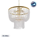 GLOBOSTAR® CRYSTAL 203-0028 Κλασικό Κρεμαστό Φωτιστικό Οροφής με Ντουί 3 x E27 AC 220-240V IP20 - Χρυσό & Διάφανο - Μ41 x Π41 x Υ40cm