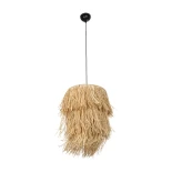 GloboStar® WEG 203-0036 Boho Κρεμαστό Φωτιστικό Καπέλο Μονόφωτο 1 x E27 IP20 Μπέζ Raffia - M45 x Π45 x Υ53cm