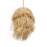 GloboStar® WEG 203-0036 Boho Κρεμαστό Φωτιστικό Καπέλο Μονόφωτο 1 x E27 IP20 Μπέζ Raffia - M45 x Π45 x Υ53cm