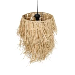 GloboStar® WEG 203-0036 Boho Κρεμαστό Φωτιστικό Καπέλο Μονόφωτο 1 x E27 IP20 Μπέζ Raffia - M45 x Π45 x Υ53cm