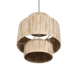 GloboStar® SALTO 203-0037 Boho Κρεμαστό Φωτιστικό Καπέλο Μονόφωτο 1 x E27 IP20 Μπέζ Σχοινί - M40 x Π40 x Υ42cm