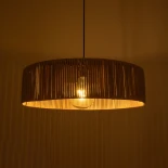 GloboStar® KYCLOS 203-0044 Boho Κρεμαστό Φωτιστικό Καπέλο Μονόφωτο 1 x E27 IP20 Μπέζ Rattan - M55 x Π55 x Υ20cm