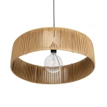 GloboStar® KYCLOS 203-0044 Boho Κρεμαστό Φωτιστικό Καπέλο Μονόφωτο 1 x E27 IP20 Μπέζ Rattan - M55 x Π55 x Υ20cm