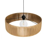GloboStar® KYCLOS 203-0044 Boho Κρεμαστό Φωτιστικό Καπέλο Μονόφωτο 1 x E27 IP20 Μπέζ Rattan - M55 x Π55 x Υ20cm