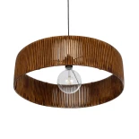 GloboStar® KYCLOS 203-0045 Boho Κρεμαστό Φωτιστικό Καπέλο Μονόφωτο 1 x E27 IP20 Καφέ Rattan - M55 x Π55 x Υ20cm