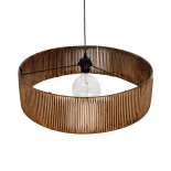 GloboStar® KYCLOS 203-0045 Boho Κρεμαστό Φωτιστικό Καπέλο Μονόφωτο 1 x E27 IP20 Καφέ Rattan - M55 x Π55 x Υ20cm