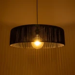 GloboStar® KYCLOS 203-0046 Boho Κρεμαστό Φωτιστικό Καπέλο Μονόφωτο 1 x E27 IP20 Μαύρο Rattan - M55 x Π55 x Υ20cm