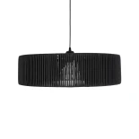 GloboStar® KYCLOS 203-0046 Boho Κρεμαστό Φωτιστικό Καπέλο Μονόφωτο 1 x E27 IP20 Μαύρο Rattan - M55 x Π55 x Υ20cm