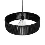 GloboStar® KYCLOS 203-0046 Boho Κρεμαστό Φωτιστικό Καπέλο Μονόφωτο 1 x E27 IP20 Μαύρο Rattan - M55 x Π55 x Υ20cm