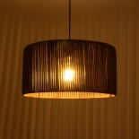 GloboStar® KYCLOS 203-0047 Boho Κρεμαστό Φωτιστικό Καπέλο Μονόφωτο 1 x E27 IP20 Καφέ Rattan - M40 x Π40 x Υ25.5cm