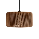 GloboStar® KYCLOS 203-0047 Boho Κρεμαστό Φωτιστικό Καπέλο Μονόφωτο 1 x E27 IP20 Καφέ Rattan - M40 x Π40 x Υ25.5cm