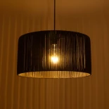 GloboStar® KYCLOS 203-0048 Boho Κρεμαστό Φωτιστικό Καπέλο Μονόφωτο 1 x E27 IP20 Μαύρο Rattan - M40 x Π40 x Υ25.5cm