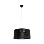 GloboStar® KYCLOS 203-0048 Boho Κρεμαστό Φωτιστικό Καπέλο Μονόφωτο 1 x E27 IP20 Μαύρο Rattan - M40 x Π40 x Υ25.5cm