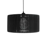 GloboStar® KYCLOS 203-0048 Boho Κρεμαστό Φωτιστικό Καπέλο Μονόφωτο 1 x E27 IP20 Μαύρο Rattan - M40 x Π40 x Υ25.5cm