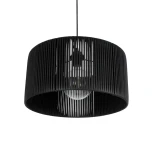 GloboStar® KYCLOS 203-0048 Boho Κρεμαστό Φωτιστικό Καπέλο Μονόφωτο 1 x E27 IP20 Μαύρο Rattan - M40 x Π40 x Υ25.5cm