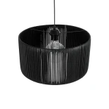 GloboStar® KYCLOS 203-0048 Boho Κρεμαστό Φωτιστικό Καπέλο Μονόφωτο 1 x E27 IP20 Μαύρο Rattan - M40 x Π40 x Υ25.5cm