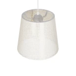 GloboStar® CONEY 203-0071 Μοντέρνο Κρεμαστό Φωτιστικό Καπέλο Μονόφωτο 1 x E27 IP20 Mπεζ Διάτρητο Ύφασμα - Μ26 x Π26 x Υ25cm