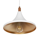 GloboStar® BELFRY 203-0076 Μοντέρνο Κρεμαστό Φωτιστικό Καμπάνα Μονόφωτο 1 x E27 IP20 Λεύκο & Χρυσό Πλαστικό - Μ29.5 x Π29.5 x Υ22cm