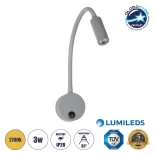 GloboStar® GOOSE 61689 Φωτιστικό Τοίχου - Απλίκα LED 3W 300lm 36° AC 220-240V IP20 - Reading Light - Θερμό Λευκό 2700K Γκρι Αλουμίνιο - Μ6.5 x Π22.5 x Υ23cm - 5 Xρόνια Εγγύηση