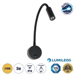 GloboStar® GOOSE 61690 Φωτιστικό Τοίχου - Απλίκα LED 3W 300lm 36° AC 220-240V IP20 Θερμό Λευκό 2700K Μαύρο Αλουμίνιο - Μ6.5 x Π22.5 x Υ23cm - 2 Xρόνια Εγγύηση