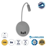 GloboStar® GOOSE 61694 Φωτιστικό Τοίχου - Απλίκα LED 6W 600lm 36° AC 220-240V IP20  - Reading Light & 360° Κρυφός Φωτισμός - Φορτιστής USB 3A - Θερμό Λευκό 2700K Γκρι Αλουμίνιο - Μ15.5 x Π22.5 x Υ30cm - 5 Xρόνια Εγγύηση