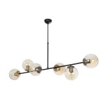 GloboStar® LATTICE 203-0017 Μοντέρνο Κρεμαστό Φωτιστικό Μπάλα Πολύφωτο 6 x E27 IP20 Μαύρο & Μπρούτζινο Μέταλλο με Mελί Γυαλί - Μ120 x Π32 x Υ32cm