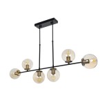 GloboStar® LATTICE 203-0016 Μοντέρνο Κρεμαστό Φωτιστικό Μπάλα Πολύφωτο 6 x E27 IP20 Μαύρο & Μπρούτζινο Μέταλλο με Mελί Γυαλί - Μ120 x Π15 x Υ32cm