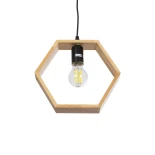 GloboStar® ELISE 01429 Μοντέρνο Κρεμαστό Φωτιστικό Γεωμετρικό Σχήμα Μονόφωτο 1 x E27 IP20 Μπεζ Ξύλο - Μ26 x Π8 x Υ25cm