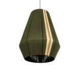 GloboStar® SALERNO 02335 Boho Κρεμαστό Φωτιστικό Πλέγμα Μονόφωτο 1 x E27 IP20 Πράσινο, Μπεζ & Καφέ Νήμα - Μ50 x Π50 x Υ60cm