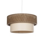 GloboStar® LIVI 203-0175 Μοντέρνο Κρεμαστό Φωτιστικό Καπέλο Μονόφωτο 1 x E27 IP20 Σκούρο Καφέ & Μπεζ Ύφασμα - Μ38 x Π38 x Υ30cm