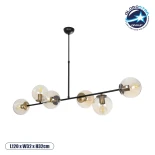 GloboStar® LATTICE 203-0017 Μοντέρνο Κρεμαστό Φωτιστικό Μπάλα Πολύφωτο 6 x E27 IP20 Μαύρο & Μπρούτζινο Μέταλλο με Mελί Γυαλί - Μ120 x Π32 x Υ32cm