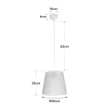 GloboStar® CONEY 203-0069 Μοντέρνο Κρεμαστό Φωτιστικό Καπέλο Μονόφωτο 1 x E27 IP20 Λευκό Ύφασμα - Μ26 x Π26 x Υ25cm