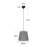 GloboStar® CONEY 203-0070 Μοντέρνο Κρεμαστό Φωτιστικό Καπέλο Μονόφωτο 1 x E27 IP20 Γκρι Διάτρητο Ύφασμα - Μ26 x Π26 x Υ25cm