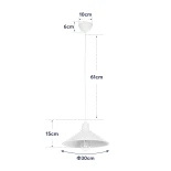 GloboStar® FERRO 203-0087 Μοντέρνο Κρεμαστό Φωτιστικό Καμπάνα Μονόφωτο 1 x E27 IP20 Λευκό Πλαστικό - Μ30 x Π30 x Υ15cm