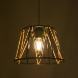 GloboStar® JUTE 203-0090 Μοντέρνο Κρεμαστό Φωτιστικό Σχοινί Μονόφωτο 1 x E27 IP20 Μαύρο Πλαστικό με Μπεζ Σχοινί - Μ30 x Π30 x Υ23cm