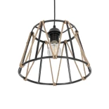 GloboStar® JUTE 203-0090 Μοντέρνο Κρεμαστό Φωτιστικό Σχοινί Μονόφωτο 1 x E27 IP20 Μαύρο Πλαστικό με Μπεζ Σχοινί - Μ30 x Π30 x Υ23cm