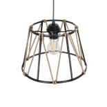 GloboStar® JUTE 203-0090 Μοντέρνο Κρεμαστό Φωτιστικό Σχοινί Μονόφωτο 1 x E27 IP20 Μαύρο Πλαστικό με Μπεζ Σχοινί - Μ30 x Π30 x Υ23cm