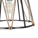 GloboStar® JUTE 203-0090 Μοντέρνο Κρεμαστό Φωτιστικό Σχοινί Μονόφωτο 1 x E27 IP20 Μαύρο Πλαστικό με Μπεζ Σχοινί - Μ30 x Π30 x Υ23cm