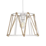 GloboStar® JUTE 203-0091 Μοντέρνο Κρεμαστό Φωτιστικό Σχοινί Μονόφωτο 1 x E27 IP20 Λευκό Πλαστικό με Μπεζ Σχοινί - Μ30 x Π30 x Υ23cm
