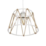GloboStar® JUTE 203-0091 Μοντέρνο Κρεμαστό Φωτιστικό Σχοινί Μονόφωτο 1 x E27 IP20 Λευκό Πλαστικό με Μπεζ Σχοινί - Μ30 x Π30 x Υ23cm