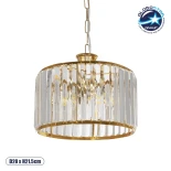 GloboStar® GLAMOROUS 203-0094 Κλασικό Κρεμαστό Φωτιστικό Κρύσταλλα Τρίφωτο 3 x E27 IP20 Χρυσό Μεταλλό με Διάφανο Κρύσταλλο - Μ28 x Π28 x Υ21.5cm