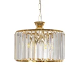 GloboStar® GLAMOROUS 203-0094 Κλασικό Κρεμαστό Φωτιστικό Κρύσταλλα Τρίφωτο 3 x E27 IP20 Χρυσό Μεταλλό με Διάφανο Κρύσταλλο - Μ28 x Π28 x Υ21.5cm
