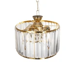 GloboStar® GLAMOROUS 203-0094 Κλασικό Κρεμαστό Φωτιστικό Κρύσταλλα Τρίφωτο 3 x E27 IP20 Χρυσό Μεταλλό με Διάφανο Κρύσταλλο - Μ28 x Π28 x Υ21.5cm