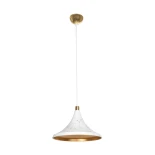 GloboStar® MARBLE 203-0098 Μοντέρνο Κρεμαστό Φωτιστικό Καμπάνα Μονόφωτο 1 x E27 IP20 Λεύκο & Χρυσό Πλαστικό - Μ30 x Π30 x Υ20cm