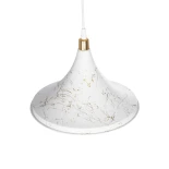 GloboStar® MARBLE 203-0098 Μοντέρνο Κρεμαστό Φωτιστικό Καμπάνα Μονόφωτο 1 x E27 IP20 Λεύκο & Χρυσό Πλαστικό - Μ30 x Π30 x Υ20cm