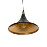 GloboStar® MARBLE 203-0099 Μοντέρνο Κρεμαστό Φωτιστικό Καμπάνα Μονόφωτο 1 x E27 IP20 Μαύρο & Χρυσό Πλαστικό - Μ30 x Π30 x Υ20cm