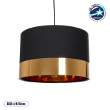GloboStar® ZYKLUS 203-0100 Μοντέρνο Κρεμαστό Φωτιστικό Καπέλο Μονόφωτο 1 x E27 IP20 Μαύρο Ύφασμα με Χρυσό Μέταλλο - Μ36 x Π36 x Υ25cm