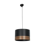GloboStar® ZYKLUS 203-0101 Μοντέρνο Κρεμαστό Φωτιστικό Καπέλο Μονόφωτο 1 x E27 IP20 Μαύρο Ύφασμα με Καρυδί Ξύλο - Μ36 x Π36 x Υ25cm