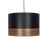GloboStar® ZYKLUS 203-0101 Μοντέρνο Κρεμαστό Φωτιστικό Καπέλο Μονόφωτο 1 x E27 IP20 Μαύρο Ύφασμα με Καρυδί Ξύλο - Μ36 x Π36 x Υ25cm